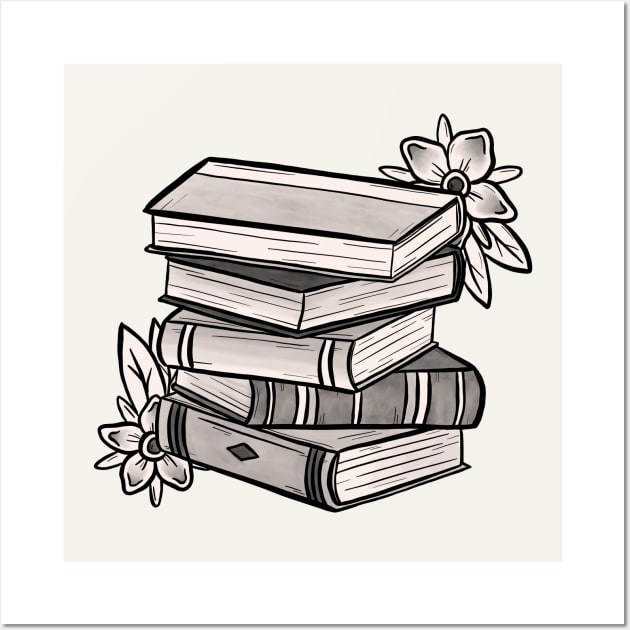 Tattoo Style Book Stack Wall Art by Jewelia